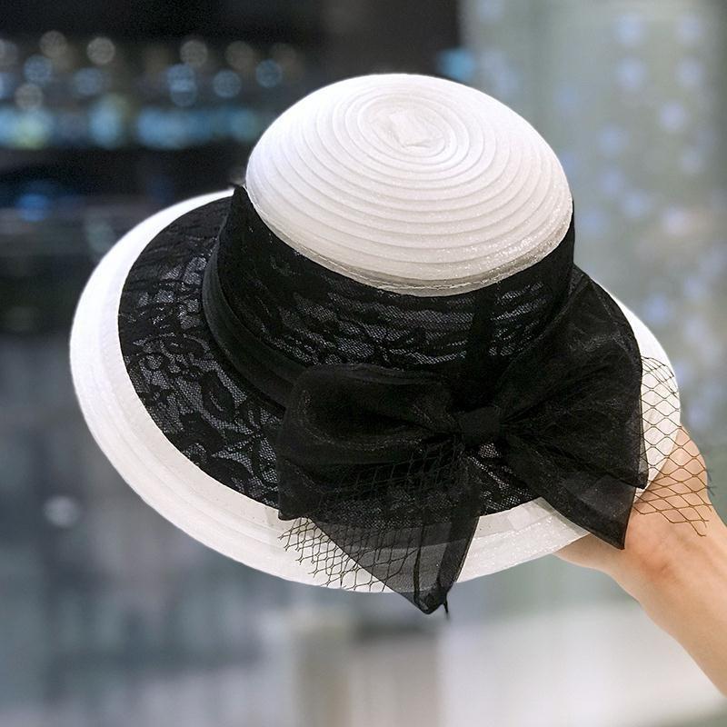 Summer fashion lace mesh bucket hat women's color matching retro top hat elegant bow visor