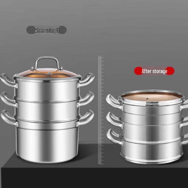 KOBACH 28cm New European 304 Stainless Steel 3-Layer Steamer