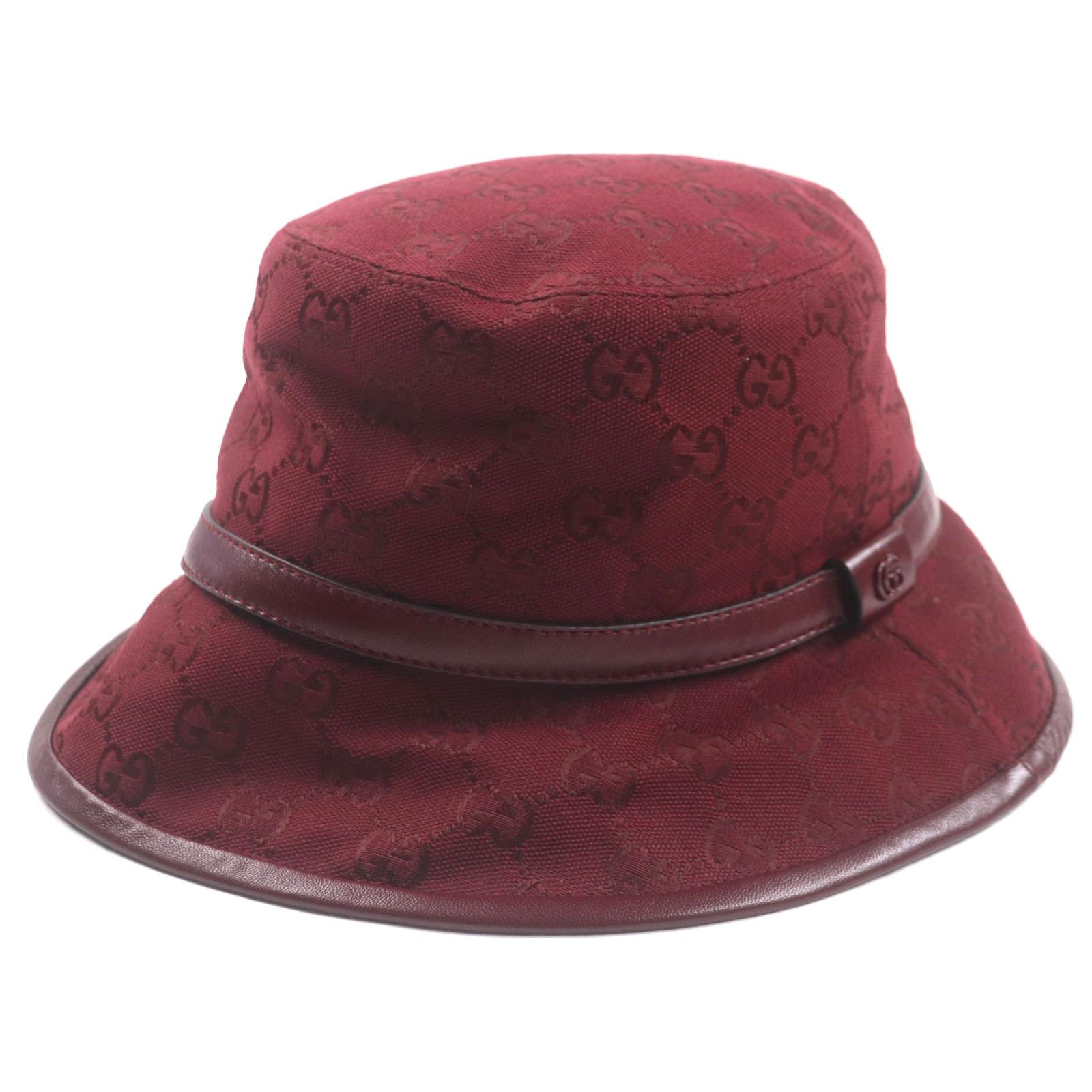 

Pristine GUCCI hat GG Monogram Leather Hat Bordeaux cotton mens L 833280 Used