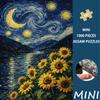 1000pcs Van Gogh Starry Night & Sunflower Mini Jigsaw Puzzle Suitable for &, Intermediate Challenge, Portable Rectangular Brain, Relax Activity, Educa