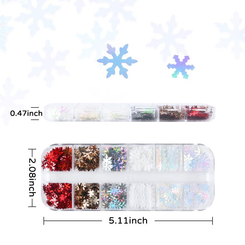 12 Komór White Snowflake Brokatowe Sequiny do Zdobienia Paznokci Czerwona Płatki Śniegu Dekoracja Świąteczne DIY Wzory na Paznokcie Akcesoria do Paznokci
