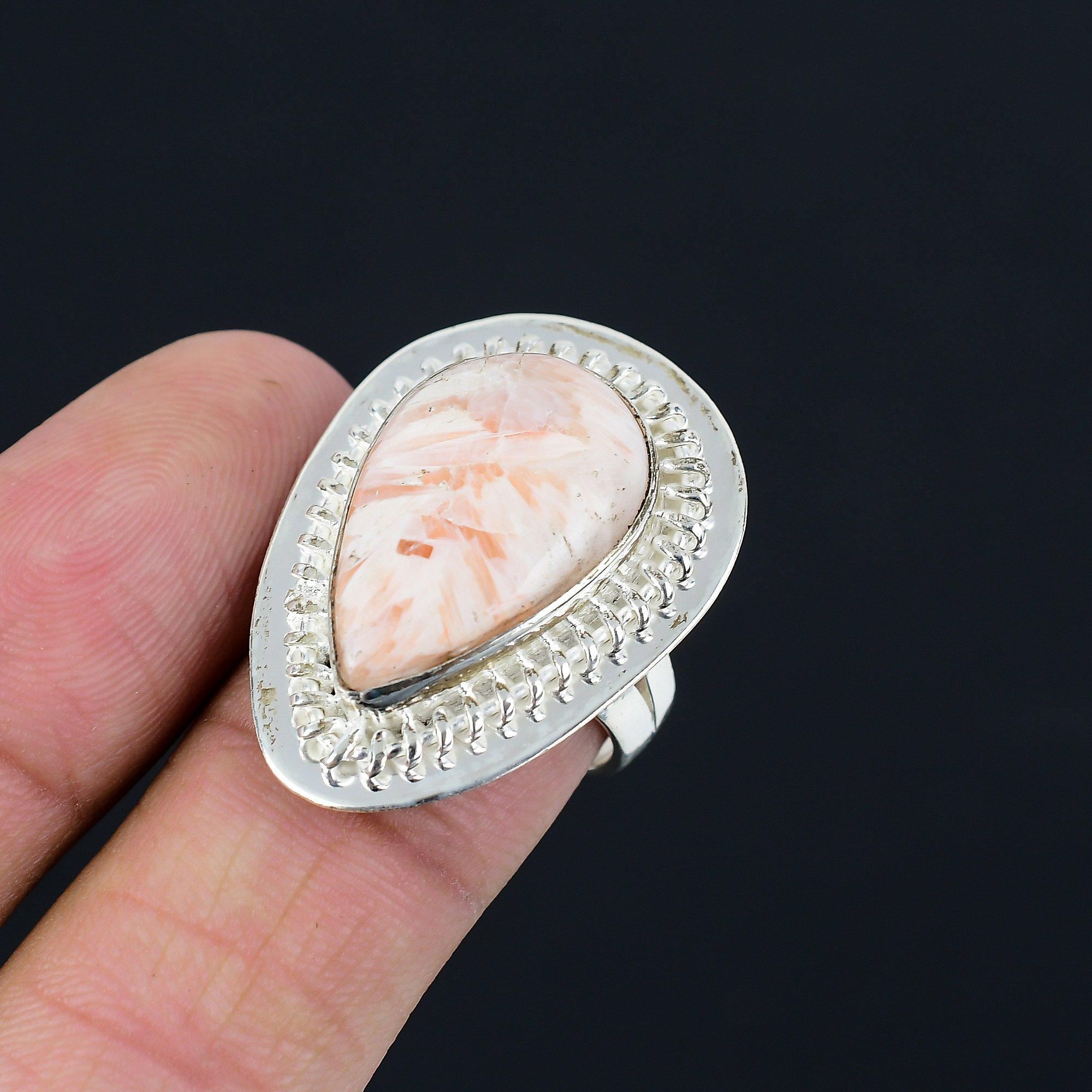 Pear Natural Scolecite Multi Stone Trendy Ring Jewelry 925 Sterling Silver US 8 8