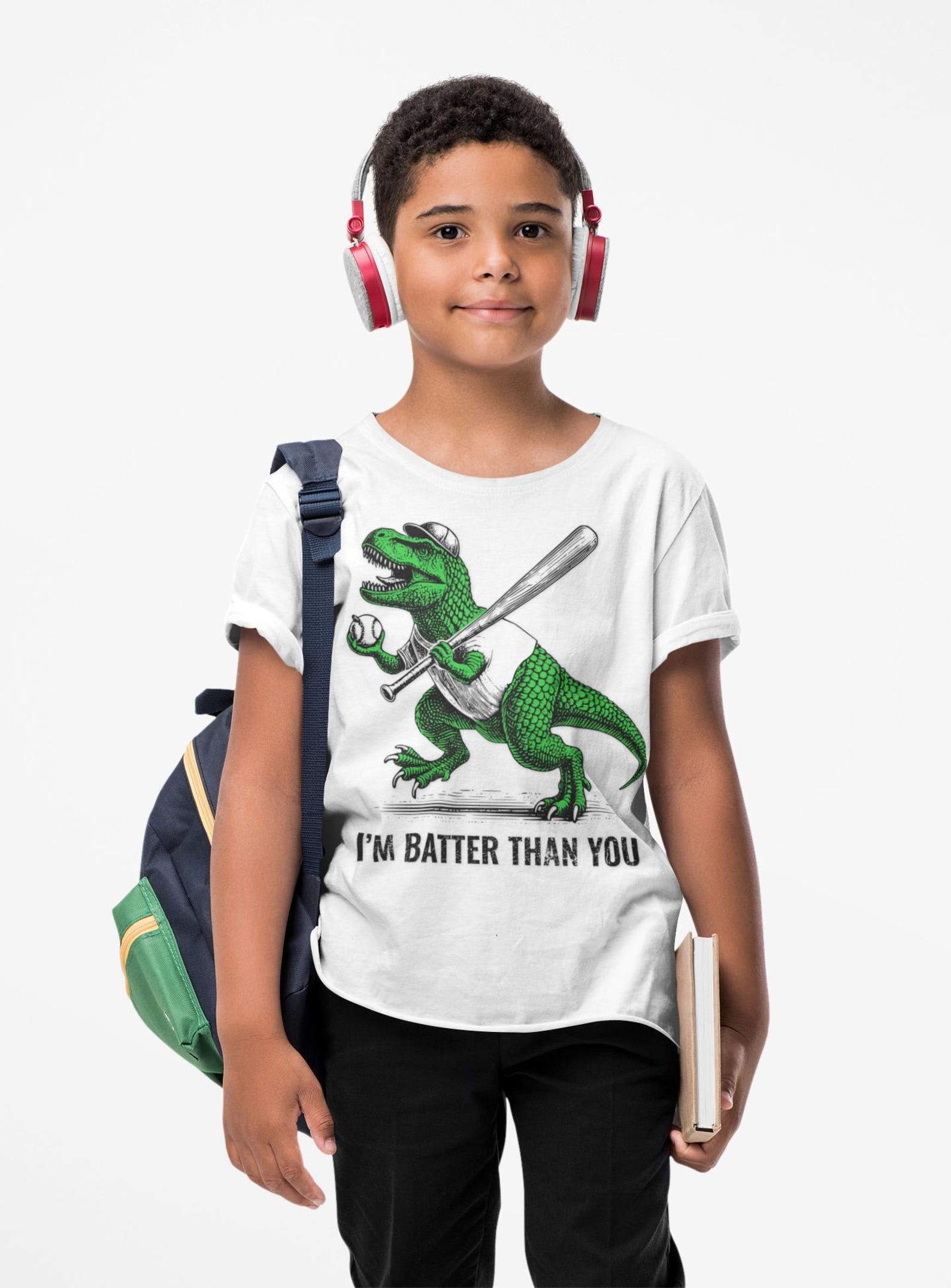 Dinosaur Baseball Tee – I m Batter Than You Kids T-Shirt 2XL