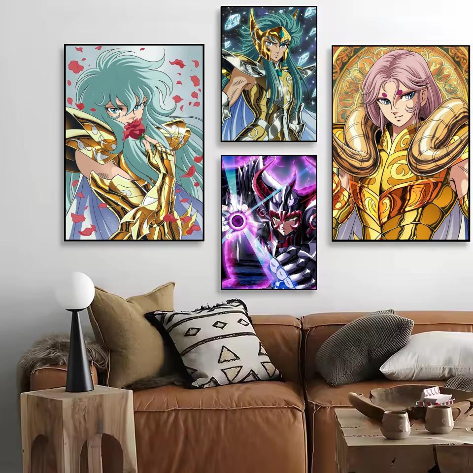 S-Saint Seiya Anime Klasyczny Plakat HD Sztuka Mural Ścienny Plakat Wodoodporny Vintage Nadruk Dekoracja do Wystroju Domu DIY