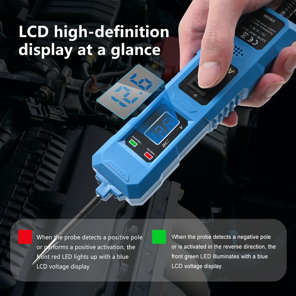 Car Circuit Tester Power Circuit Probe Tester 6 36V Automotive Circuit Detector Digital Electrical System Tool with