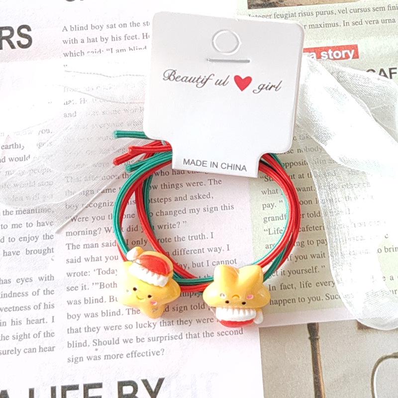 Santa Claus Christmas Tree Hair Ties - Elastic Rubber Bands for Kids