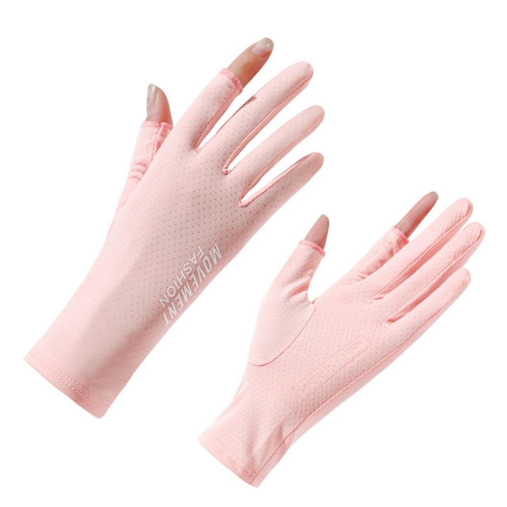 

Summer ice silk leak two-finger cycling gloves one size fits all рожевий