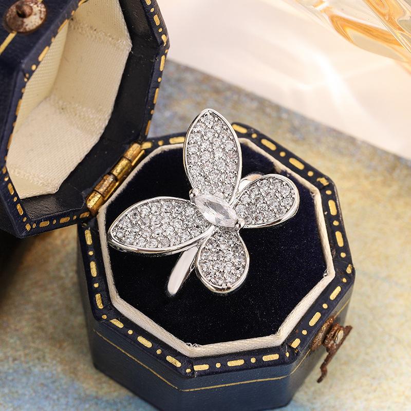 

2026 new product butterfly inlaid 5A zircon ring women s fashion light luxury versatile Japanese and Korean popular simple index finger ring no. 6