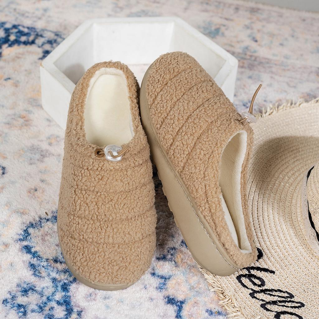 Explosive teddy rope buckle adjustable half-mop autumn and winter cotton shoes indoor cotton mop soft and comfortable warm slippers women