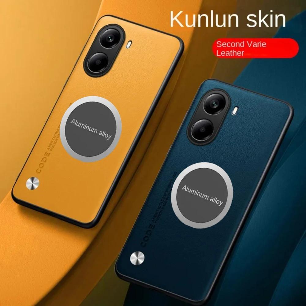 Busine Sle Leather Metal Car Magnetic Holder Phone Case for POCO X7 F6 X6 F5 X5 Pro Pro M6 4G C75 C65 Skin Feel Protect Cover