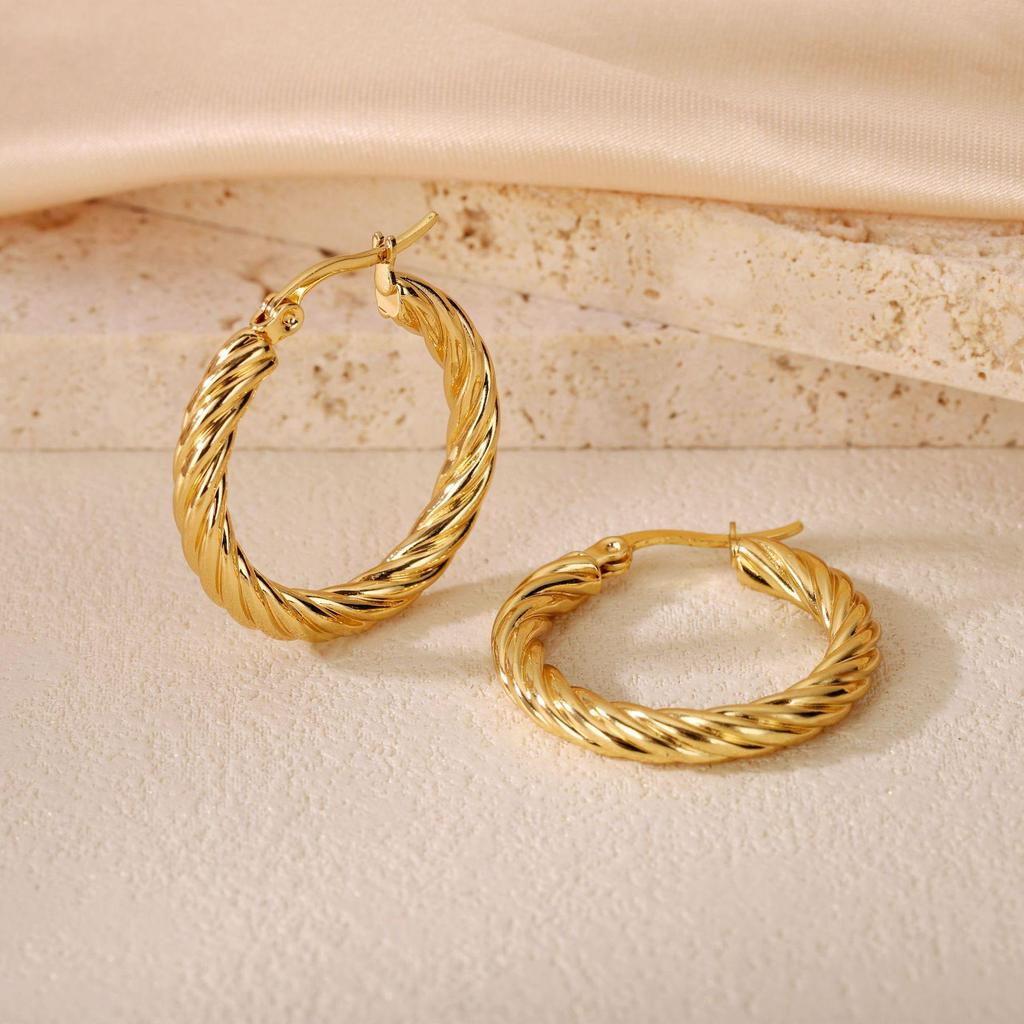 2025 Bestseller Twisted Pattern Hoop Earrings, Titanium Steel, European & American Style, Versatile Design.
