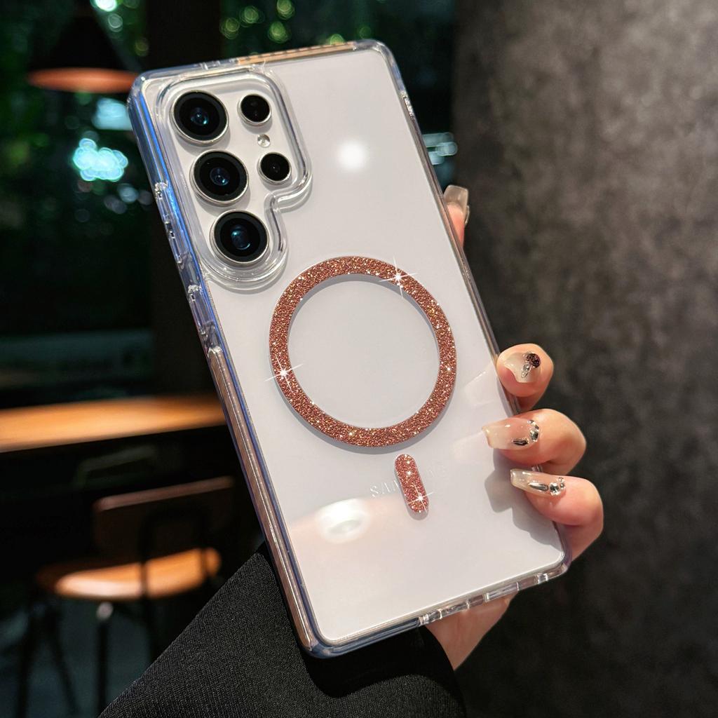 For Samsung Galaxy S24 Ultra Case Compatible with MagSafe Glitter Ring TPU+Acrylic Clear Phone Cover Airbag Protection