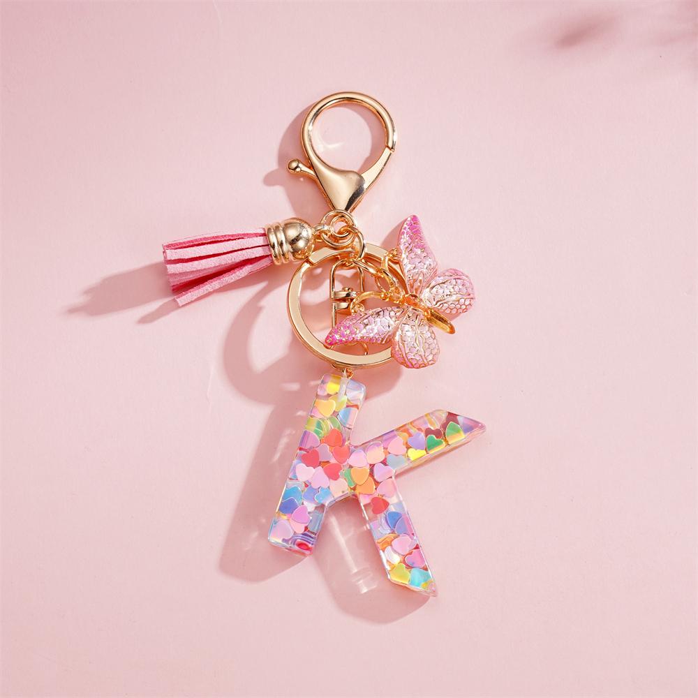 Fashion DIY A-Z Letters Keychain Metal Holder Pendent Key Chain With Butterfly Women Car Key Ring Simple Letter Key Party Gift