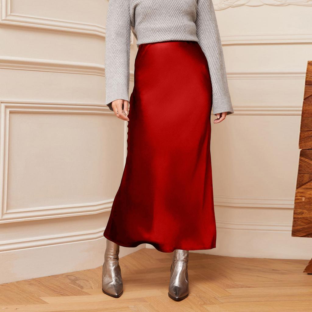Women's Color Hip Hugging High Waist Slit Skirt
