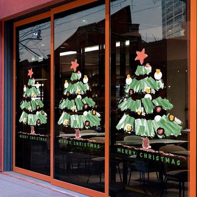 Colorful Christmas Tree Stickers Waterproof Portable Glass Electrostatic Film Transparent Visible On Both Sides