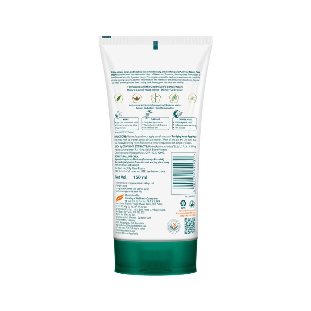 Himalaya Purifying Neem Face Wash 150 Ml For Acne Prone Skin Clears Pimples Prevents Recurrence Herbal Cleanser