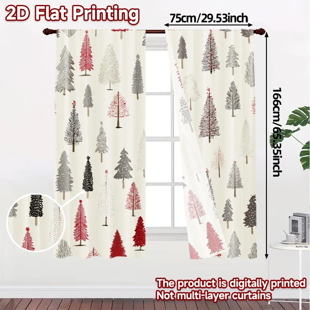 2D Flat Printing  JIT 2pcs   Curtains (Without Rod) Festive Trees Chic Contemporary Curtains Versatile Polyester Fabric Curtains