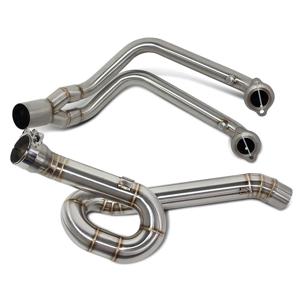 Benelli 752S Modified Stainless Steel Front Exhaust Pipe with Swirl Side Exit Back Pressure Enhancement