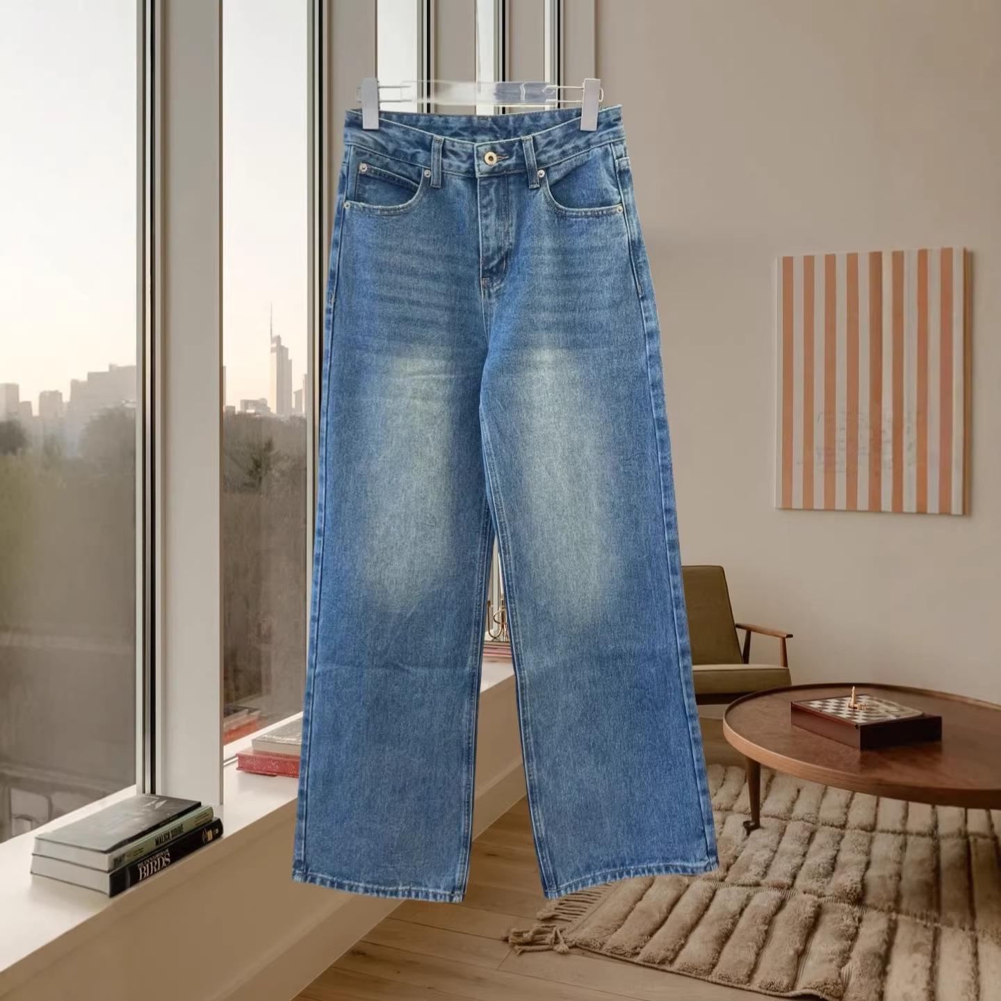 

2026 Spring Vintage Washed Embroidered Loose Fit Distressed Blue Scythe Jeans L синий