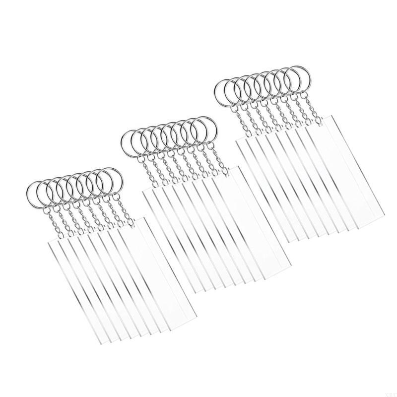 24/48 Pieces/Set Clear Acrylic Keychain Blanks DIY Craft Accessories Rectangle Acrylic Blanks Set with Chain Jump Rings X3UC