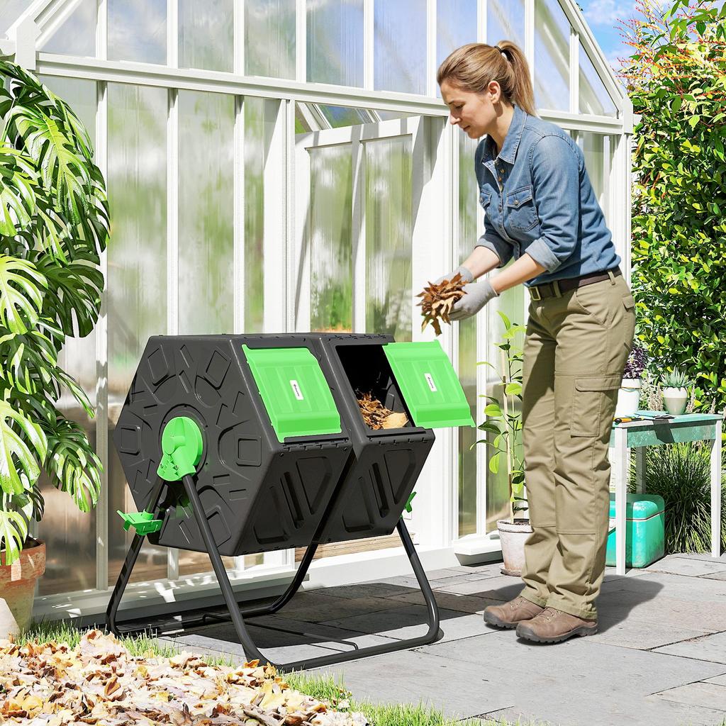 Garden Compost Bin, 130 L Capacity, 67 X 60 X 77 Cm, Black, Steel and PP Construction