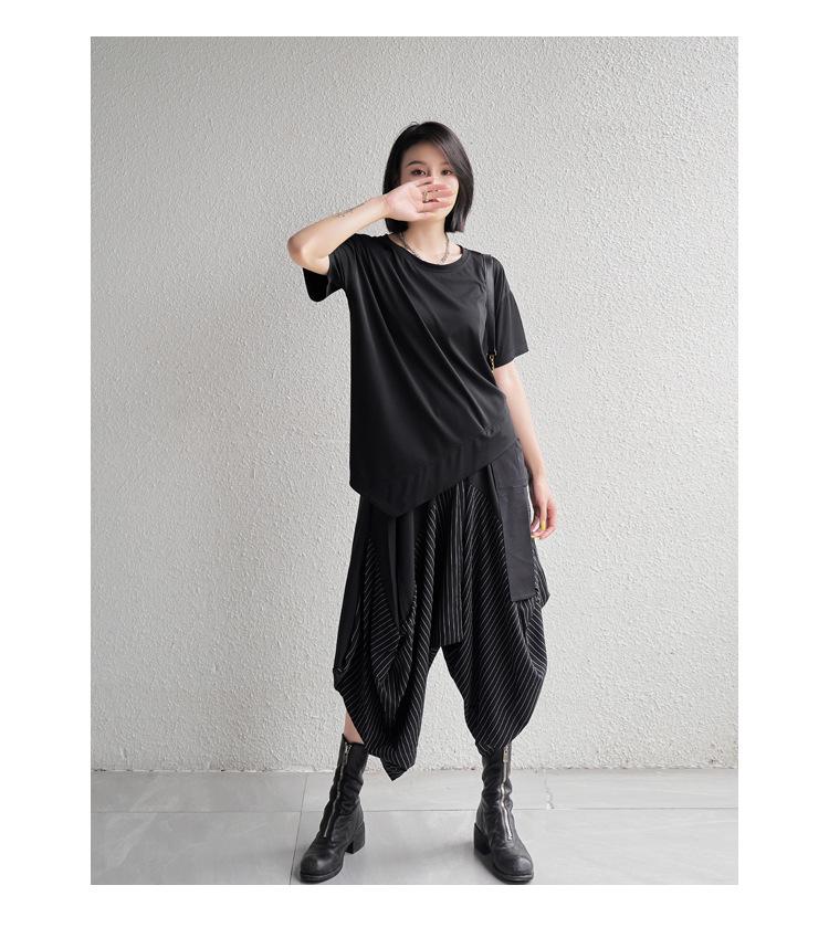 2025 Summer Striped Patchwork Loose-Wear Women's Wide-Leg Cropped Drop-Crotch Pants