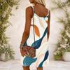 Women Plus Size Colorful Abstract Printed Scoop Neck Thin Straps Sleeveless Loose Midi Dress