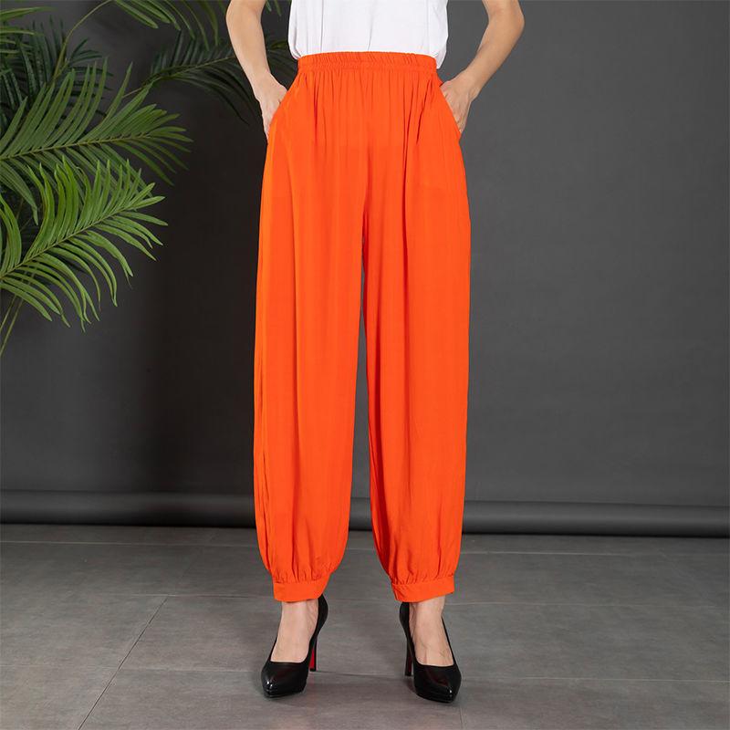 Women's Summer New High Waist Elastic Wide Leg Pants Fashionable Solid Pockets Soft Mosquito Proof Loose Versatile Lantern Pants