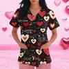 Damenmode Kurzarm Valentinstag-Print V-Ausschnitt Tasche Arbeitskleidung Top