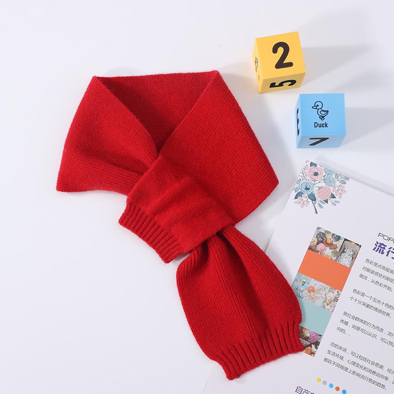 Children's 100% Wool Knitted Scarf, Autumn/Winter, Cross Neck Warmer for Boys and Girls.