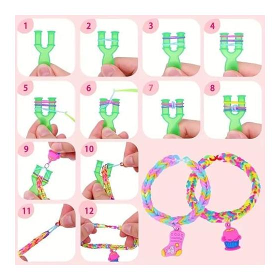 Loom bracelet making kit, accessory kit, storage case included, handmade colorful rainbow rubber band bracelet set, knitting needles, DIY necklace,