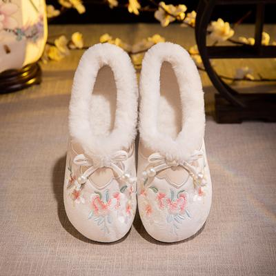 Damen Winter Mokassins Slipper Bestickte Halbschuhe Mit Kunstfellfutter Warme Hausschuhe Für Drinnen Und Draußen Wanderschuhe Für Damen