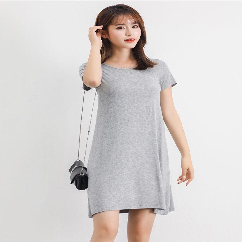 Women's Summer Short Sleeve Casual Sundress Tops Mini T-shirt Dress In Vibrant Modal