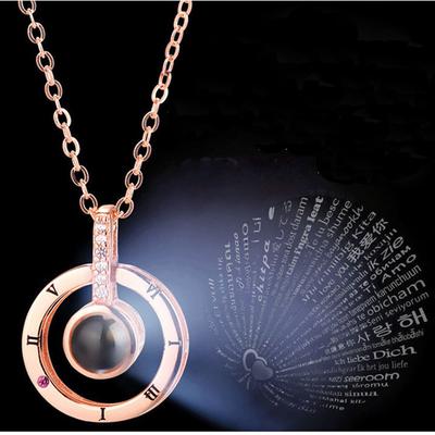 Collana con Proiezione a Forma Rotonda I LOVE YOU in 100 lingue Per Ricordo d'AMORE