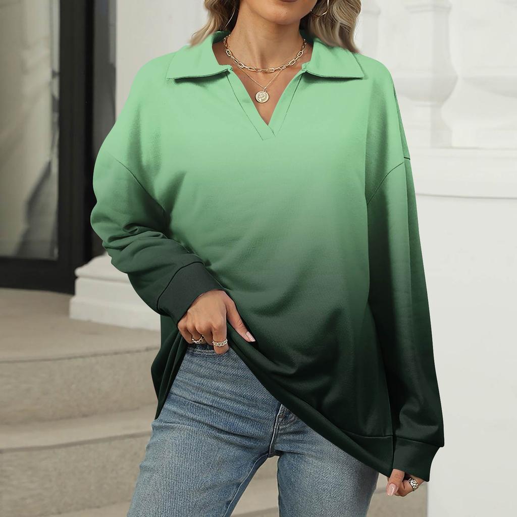 Women's Summer Fashion Casual  Printed V-Neck Long Sleeve Shirt Top