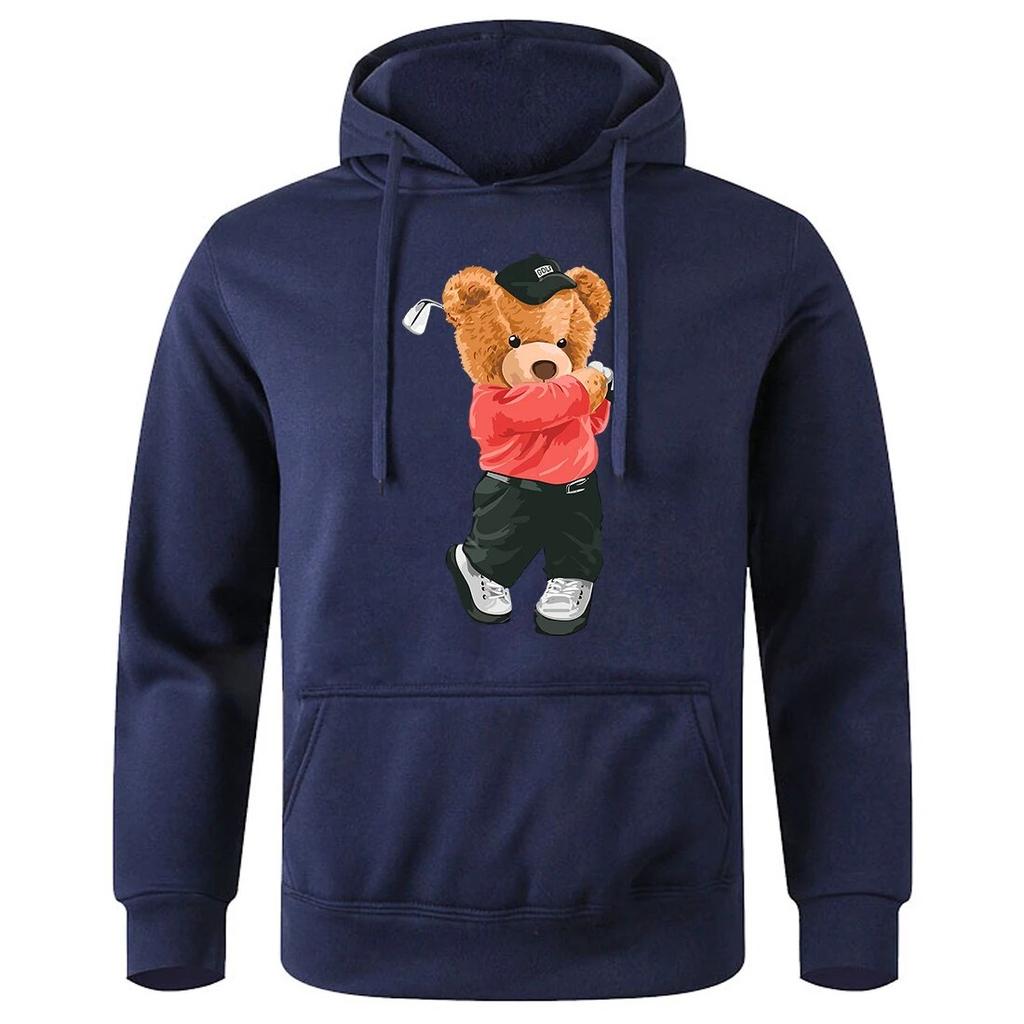 Strýček Teddy Bear hraje golf Potisk Unisex Mikina Velká volná Fleecová tepláková souprava Základní Běžné Sportovní Mikiny Klasické Kreativní Mikiny s kapucí