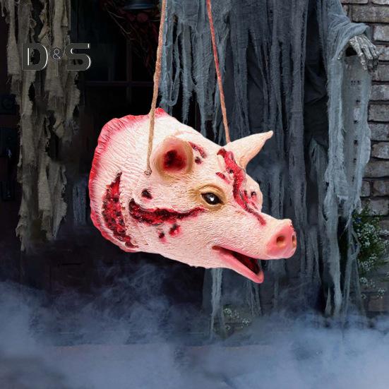 Halloween Pendant Realistic Creepy Hanging Rat Pig Head Spider Bat Decoration Haunted House Prop for Halloween Party