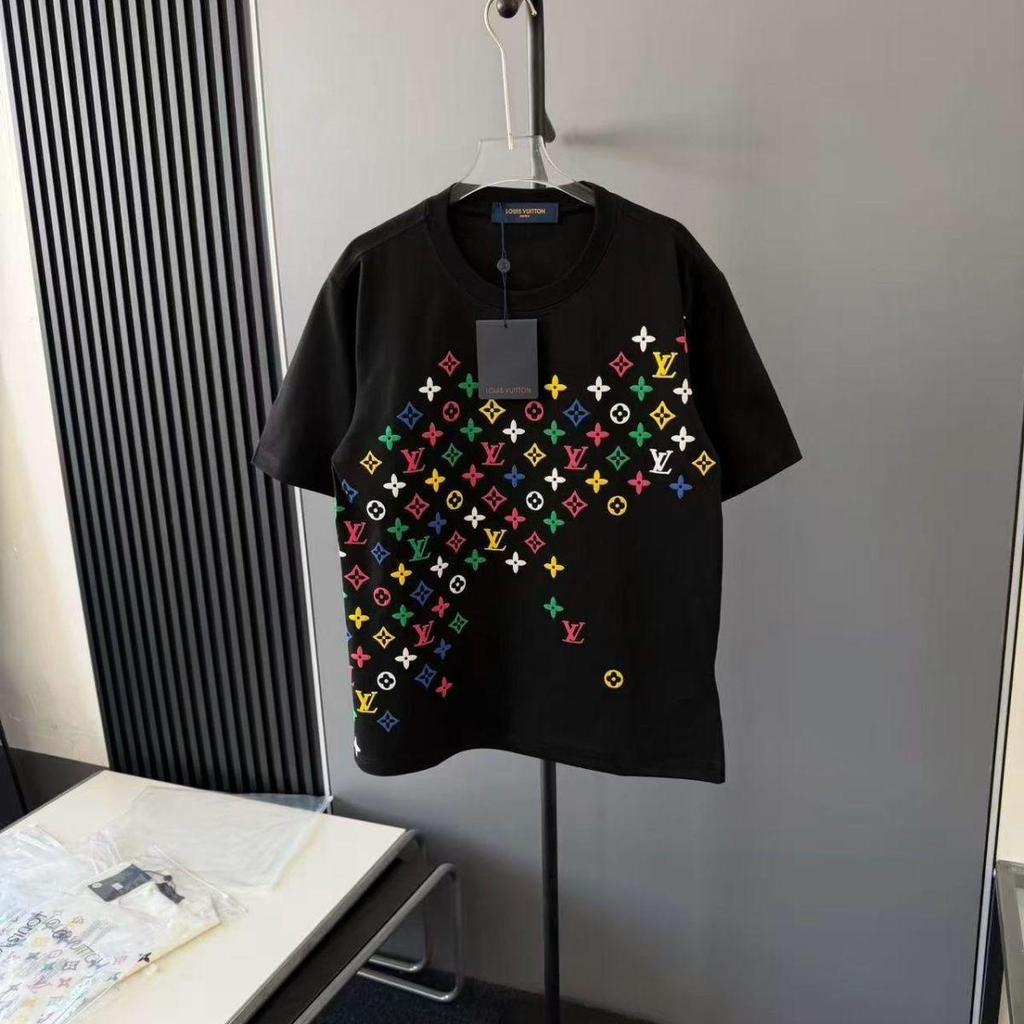 2026 Oversized tričko s potiskem monogramu, Celoplošný vzor, Lehké unisex tričko pro pár