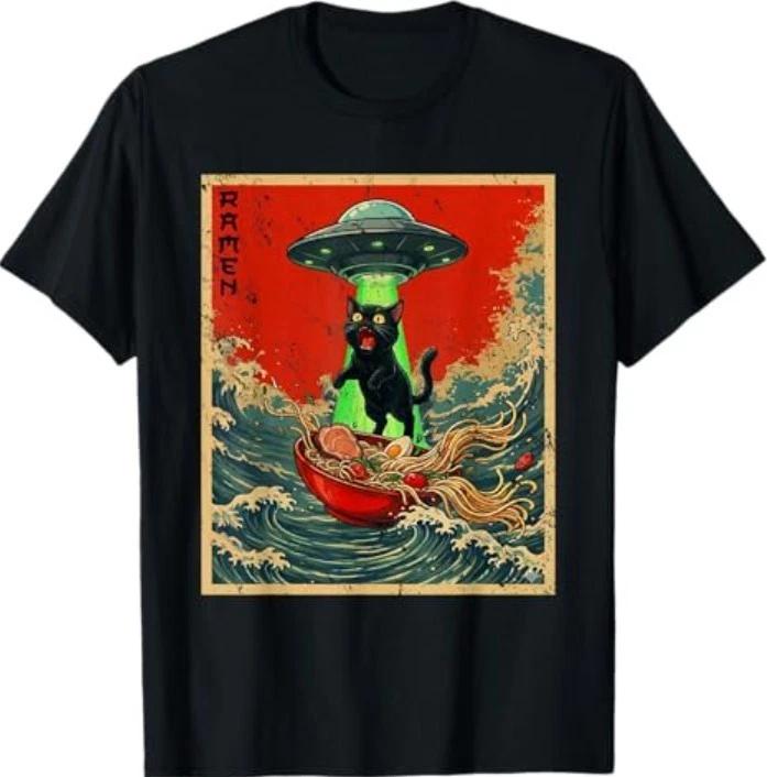 Cat Ramen UFO Japanese Anime Graphic Tees Men Women T-Shirt 4XL
