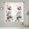 2pcs HD Digital Gold and Blue Lotus Blooming Figure Printed Window Screen Home Decorating Style Decorating Living Room Bedroom R