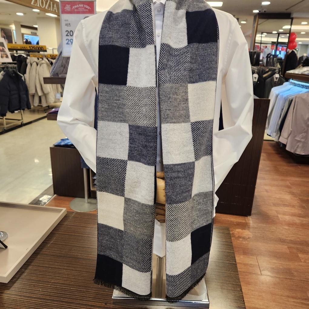 

Шарф Bachi Long Check из смесовой шерсти, темно-синий, VM1M4BR103, Филиал NO_Bupyeong