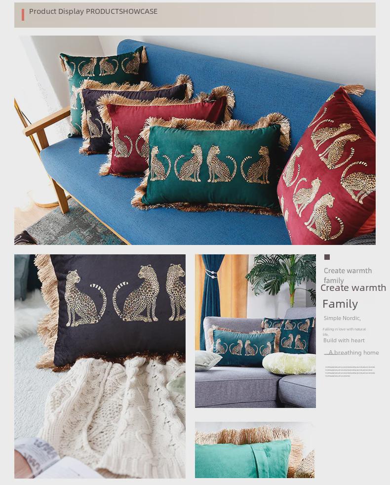 Nordic Luxury Leopard Print Gold Tassel Pillowcase for Living Room Sofa