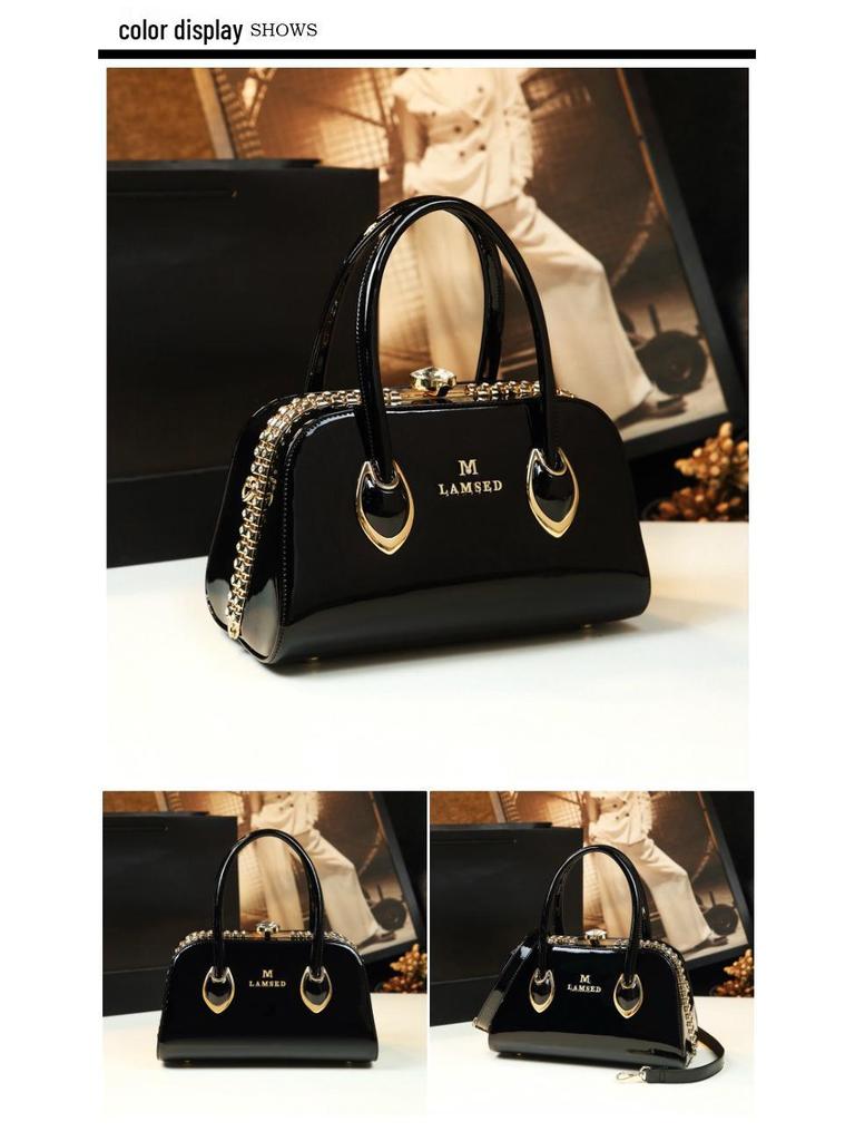Patent Leather Mom's Handbag: Fashionable Genuine Leather Crossbody Shoulder Bag