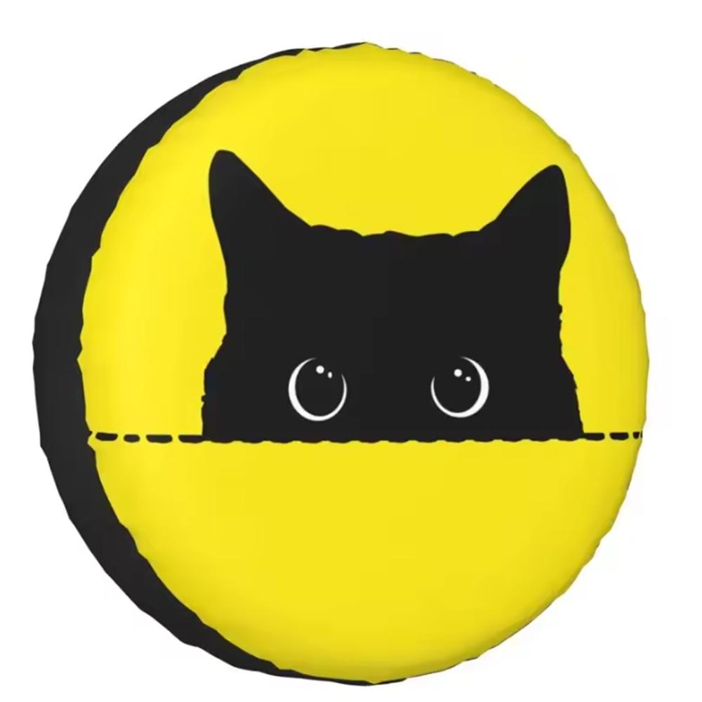 1Pcs Car Style PU Leather Spare Tire Cover 13-18 Inch Funny Black Cat What For Honda Toyota Protector SUV Truck Travel Trailer