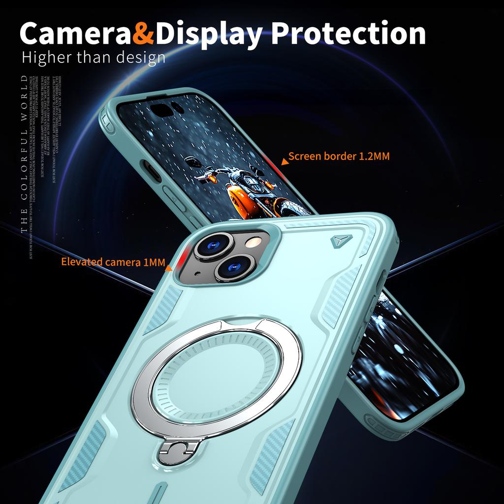 For iPhone 15 Plus Case Compatible with MagSafe Military Protection PC+TPU Kickstand Phone Cover