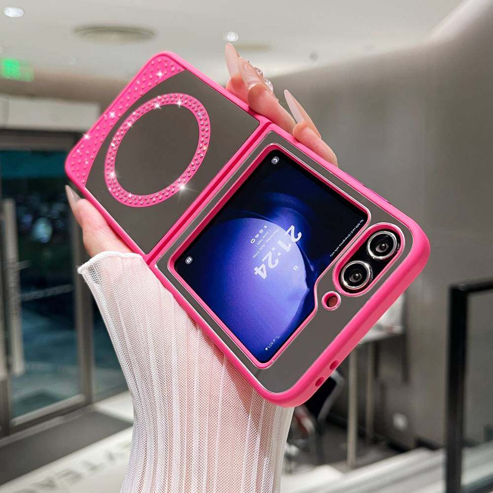 Zrcadlové pouzdro pro Samsung Galaxy Z Flip3/ Flip4/ Flip5/ Flip6 MagSafe magnetické bezdrátové nabíjení Módní make-up bonbónové barvy třpytky kryt na telefon