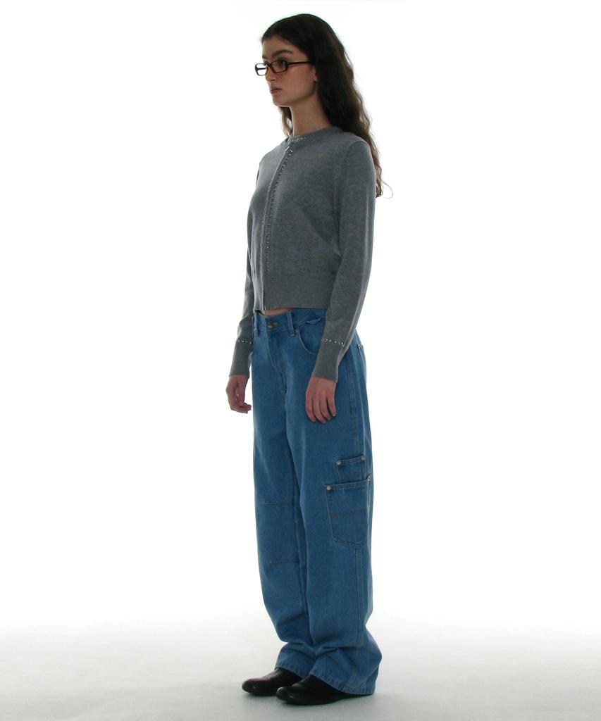 PARTIMENTO WOMEN Asymmetrical Pocket Work Jeans_Light Blue