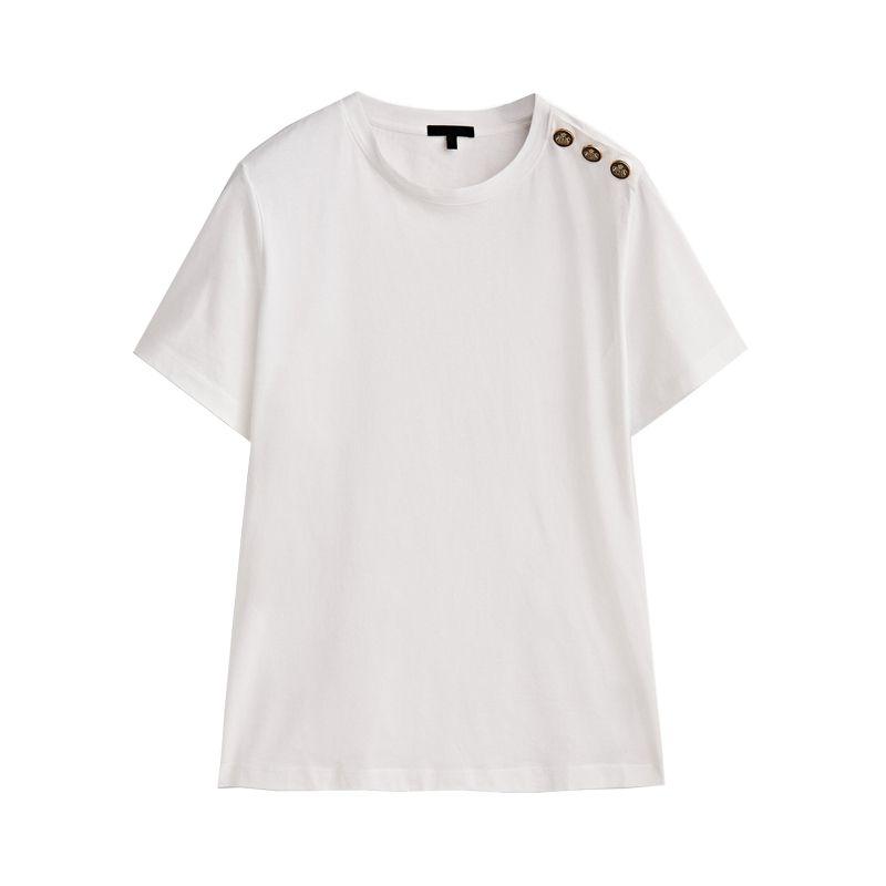T-shirt Spring White Tops Button Versatile Short Sleeve MD