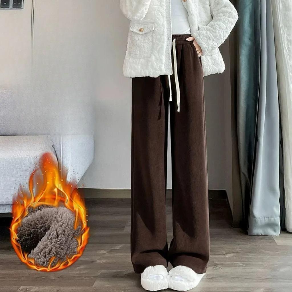 

Женские зимние брюки на флисовой подкладке, теплые повседневные брюки прямого кроя, удобные брюки теплого коричневого цвета для осени и холодной погоды 2XL кофейный