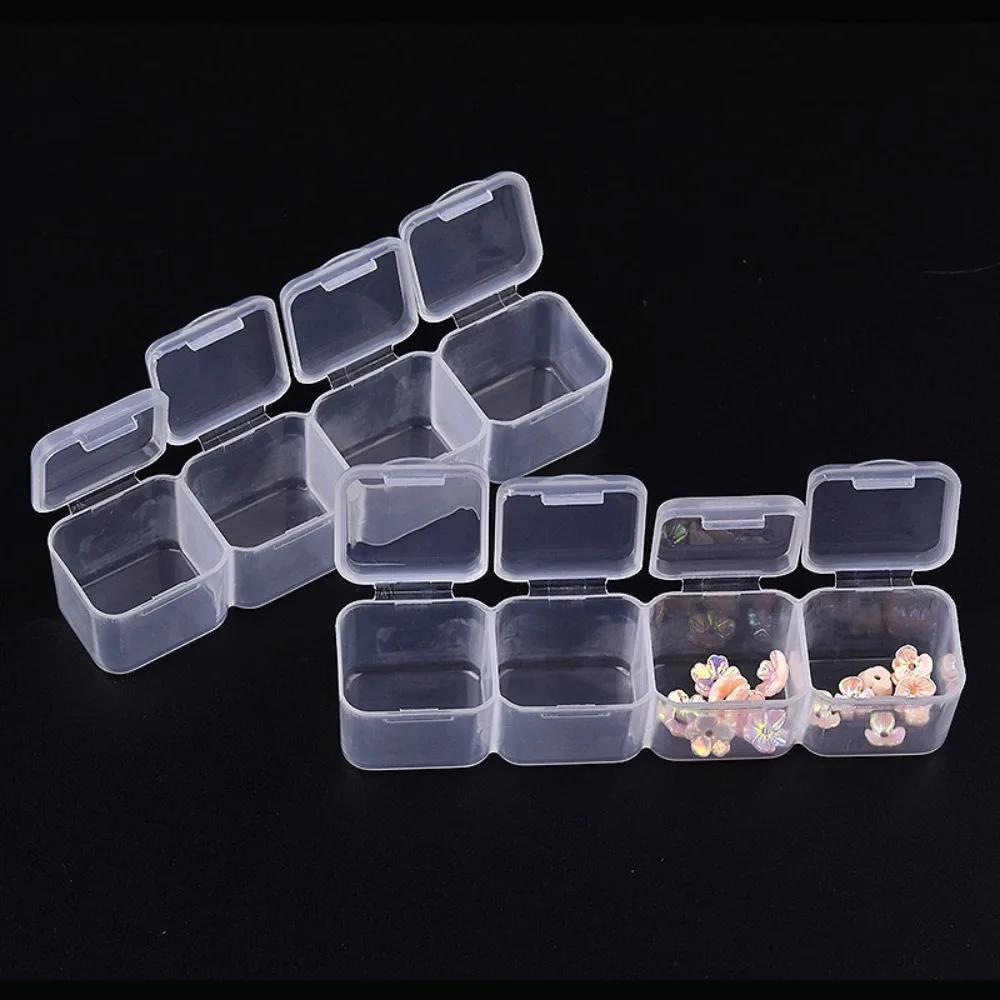 New Small 4-Grid Jewelry Transparent Pill Box DIY Craft Diamond Drawing Accessories Nail Tool Storage Box